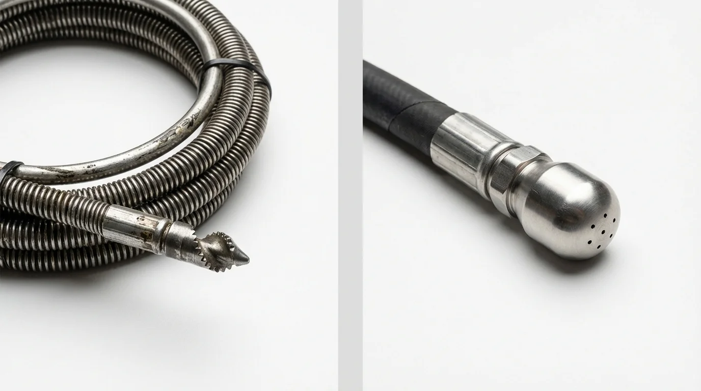 Drain snake cable and hydro jetting nozzle used for drain cleaning in Malone, FL