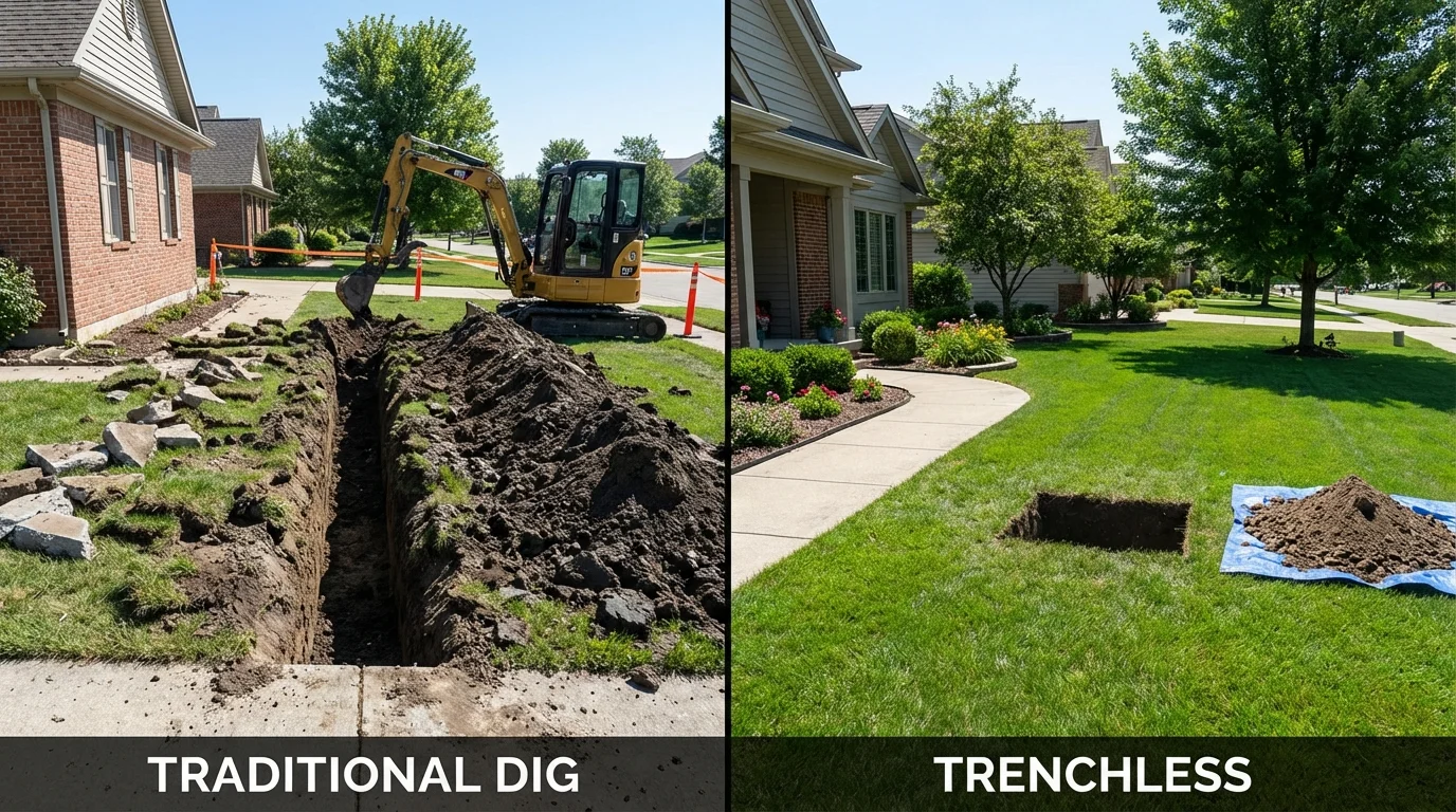 Trenchless sewer repair with minimal yard damage versus traditional excavation in Malone, FL